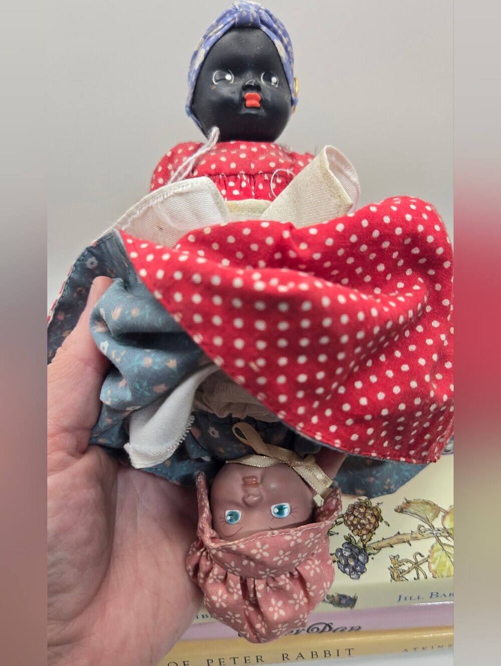 Vintage Bisque Porcelain Topsy Turvy Doll American Folk Art Floral Polka Dot